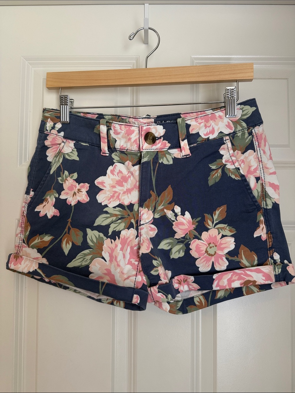 American Eagle -Navy Floral Cotton Roll-Hem Women's Shorts